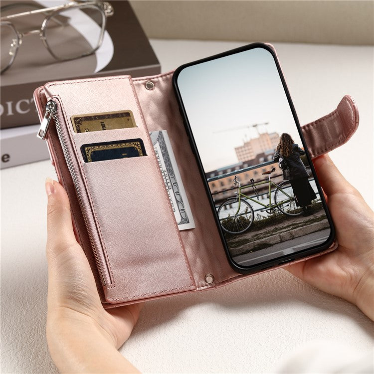 Style 012 for Samsung Galaxy S25 Edge Case Zipper Pocket Glitter Leather Phone Cover - Rose Gold