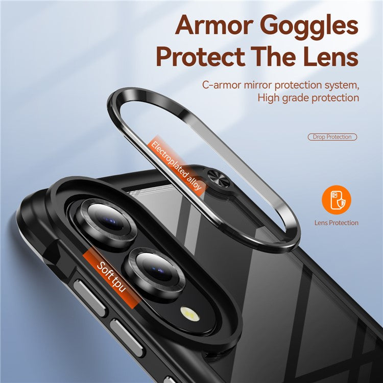 For Samsung Galaxy S25 Edge Case Anti-Drop Alloy Lens Frame PC + TPU Phone Cover - Black