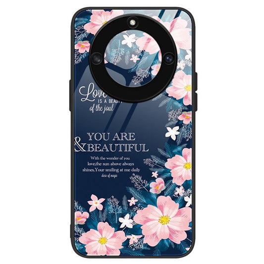 For Honor X40 5G Anti-scratch PC+TPU+Tempered Glass Shockproof Phone Cover Pattern Printing Anti-fading Phone Case - Pink Flowers