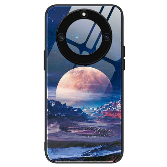 For Honor X40 5G Anti-scratch PC+TPU+Tempered Glass Shockproof Phone Cover Pattern Printing Anti-fading Phone Case - White Planet