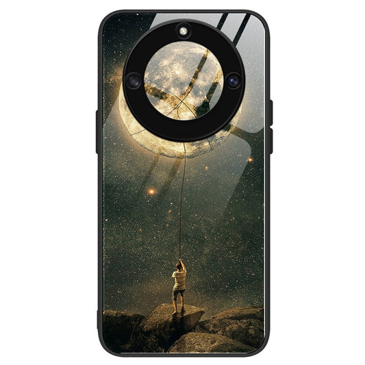 For Honor X40 5G Anti-scratch PC+TPU+Tempered Glass Shockproof Phone Cover Pattern Printing Anti-fading Phone Case - Moon