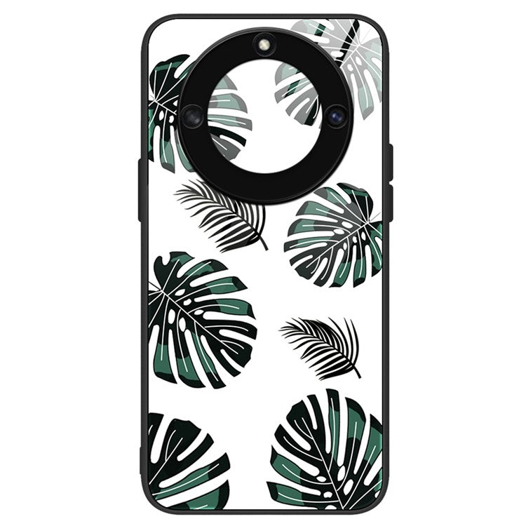 For Honor X40 5G Anti-scratch PC+TPU+Tempered Glass Shockproof Phone Cover Pattern Printing Anti-fading Phone Case - Leaves