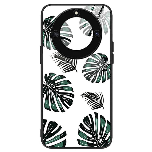 For Honor X40 5G Anti-scratch PC+TPU+Tempered Glass Shockproof Phone Cover Pattern Printing Anti-fading Phone Case - Leaves
