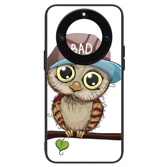For Honor X40 5G Anti-scratch PC+TPU+Tempered Glass Shockproof Phone Cover Pattern Printing Anti-fading Phone Case - Owl