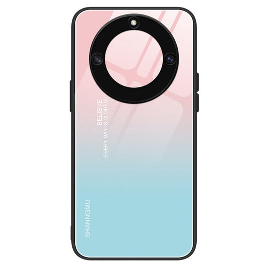 For Honor X40 5G Anti-scratch PC+TPU+Tempered Glass Shockproof Phone Cover Pattern Printing Anti-fading Phone Case - Gradient Pink Blue