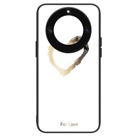 For Honor X40 5G Anti-scratch PC+TPU+Tempered Glass Shockproof Phone Cover Pattern Printing Anti-fading Phone Case - For Love  /  White
