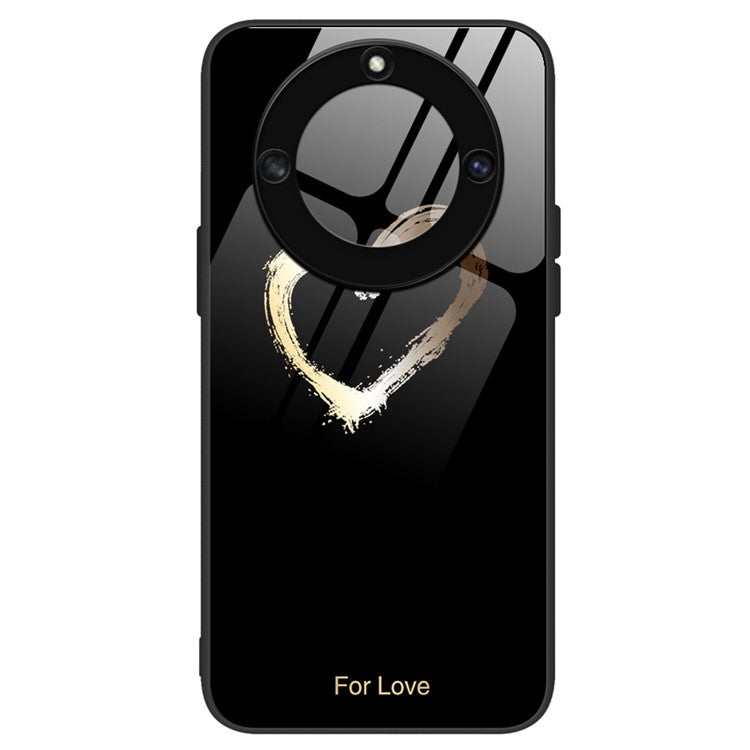 For Honor X40 5G Anti-scratch PC+TPU+Tempered Glass Shockproof Phone Cover Pattern Printing Anti-fading Phone Case - For Love  /  Black