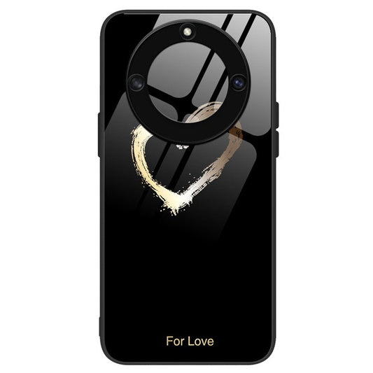 For Honor X40 5G Anti-scratch PC+TPU+Tempered Glass Shockproof Phone Cover Pattern Printing Anti-fading Phone Case - For Love  /  Black