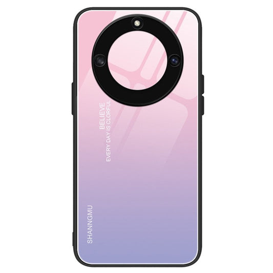 For Honor X40 5G Anti-scratch PC+TPU+Tempered Glass Shockproof Phone Cover Pattern Printing Anti-fading Phone Case - Gradient Pink Purple