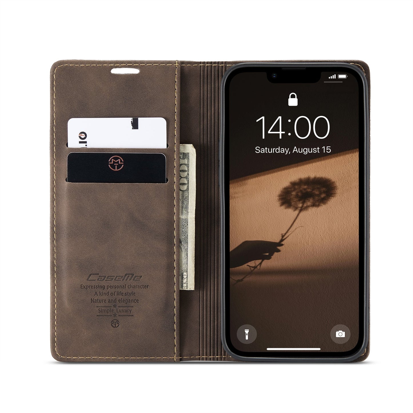 For iPhone 16e Wallet Case CASEME 013 Series PU Leather Phone Cover Stand - Coffee