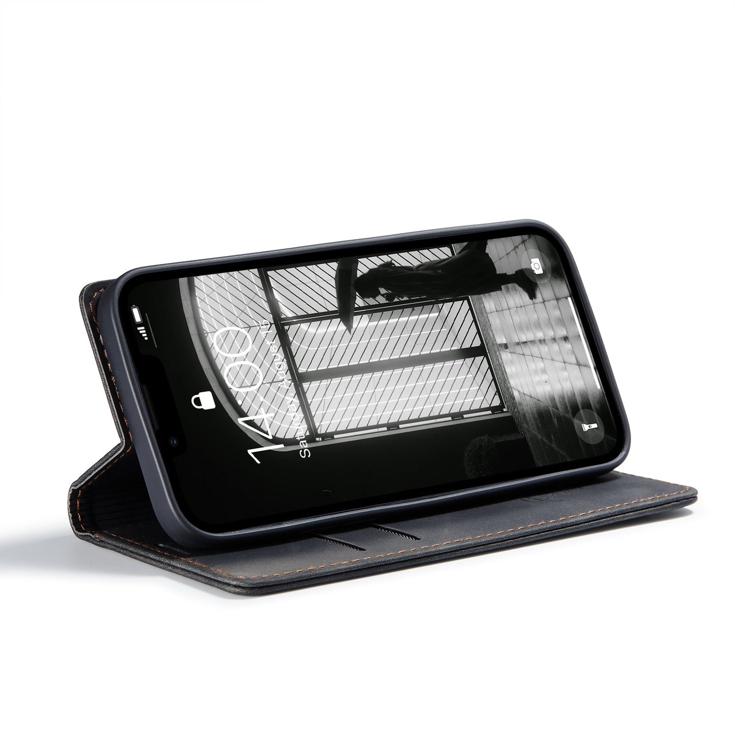 For iPhone 16e Wallet Case CASEME 013 Series PU Leather Phone Cover Stand - Black