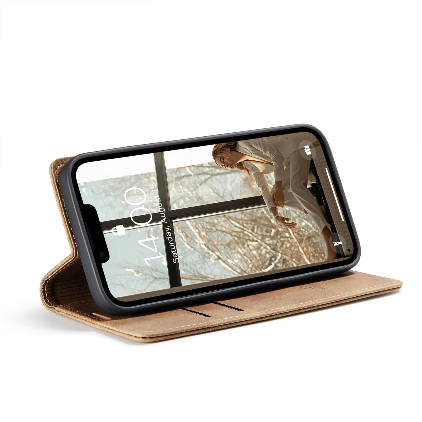 For iPhone 16e Wallet Case CASEME 013 Series PU Leather Phone Cover Stand - Brown