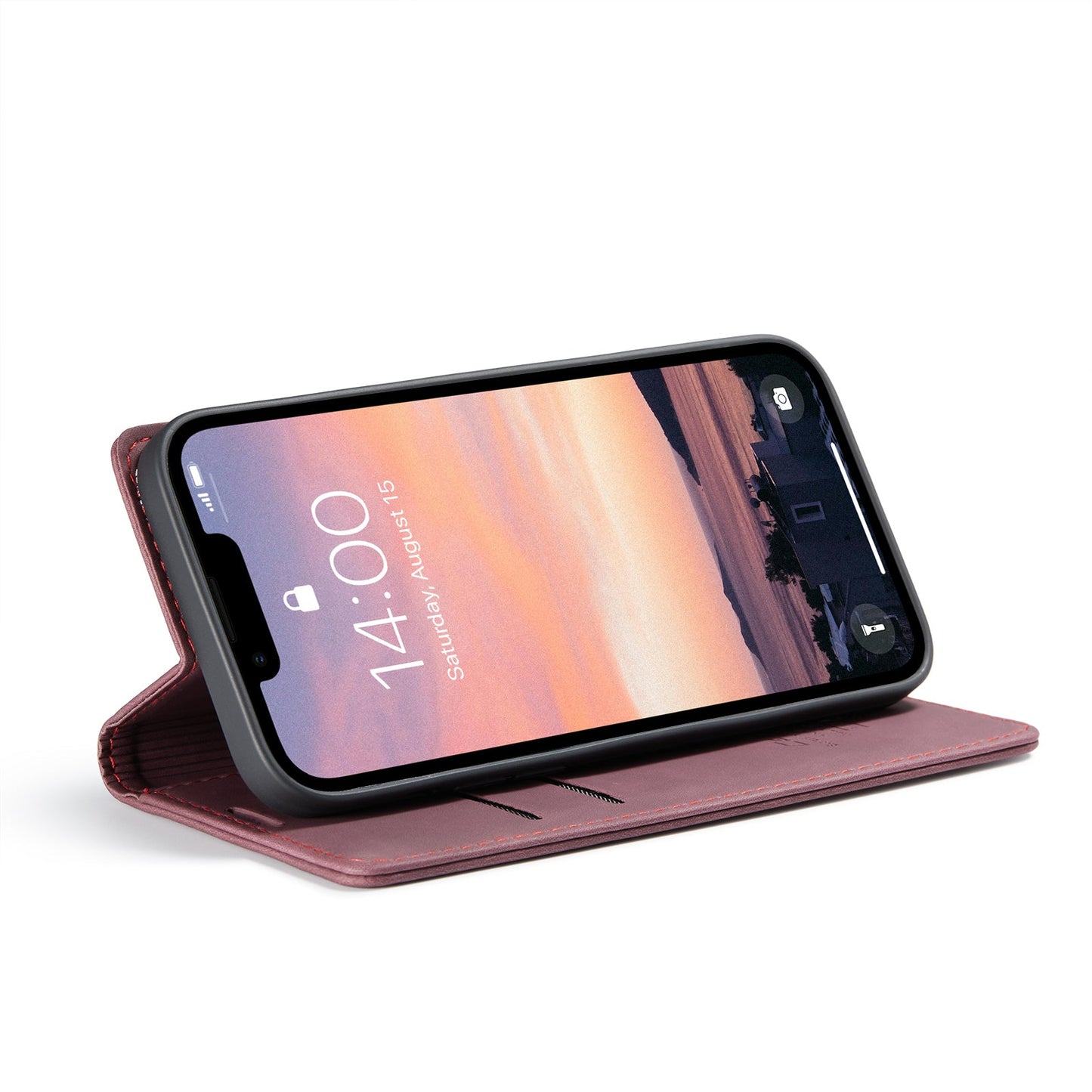 For iPhone 16e Wallet Case CASEME 013 Series PU Leather Phone Cover Stand - Red