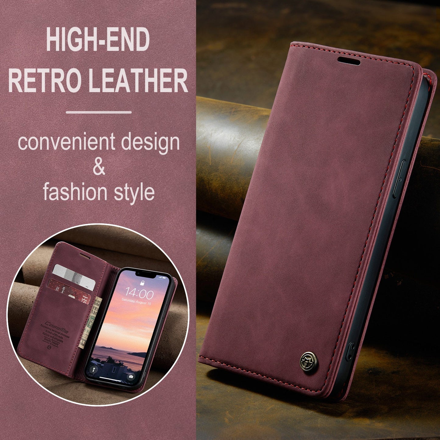 For iPhone 16e Wallet Case CASEME 013 Series PU Leather Phone Cover Stand - Red