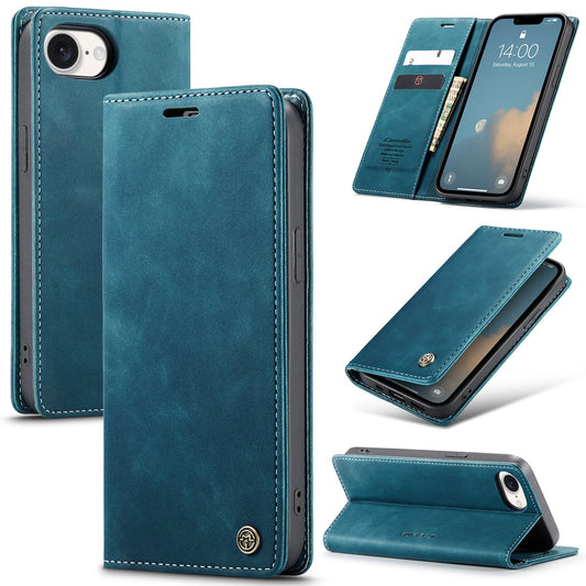 For iPhone 16e Wallet Case CASEME 013 Series PU Leather Phone Cover Stand - Blue