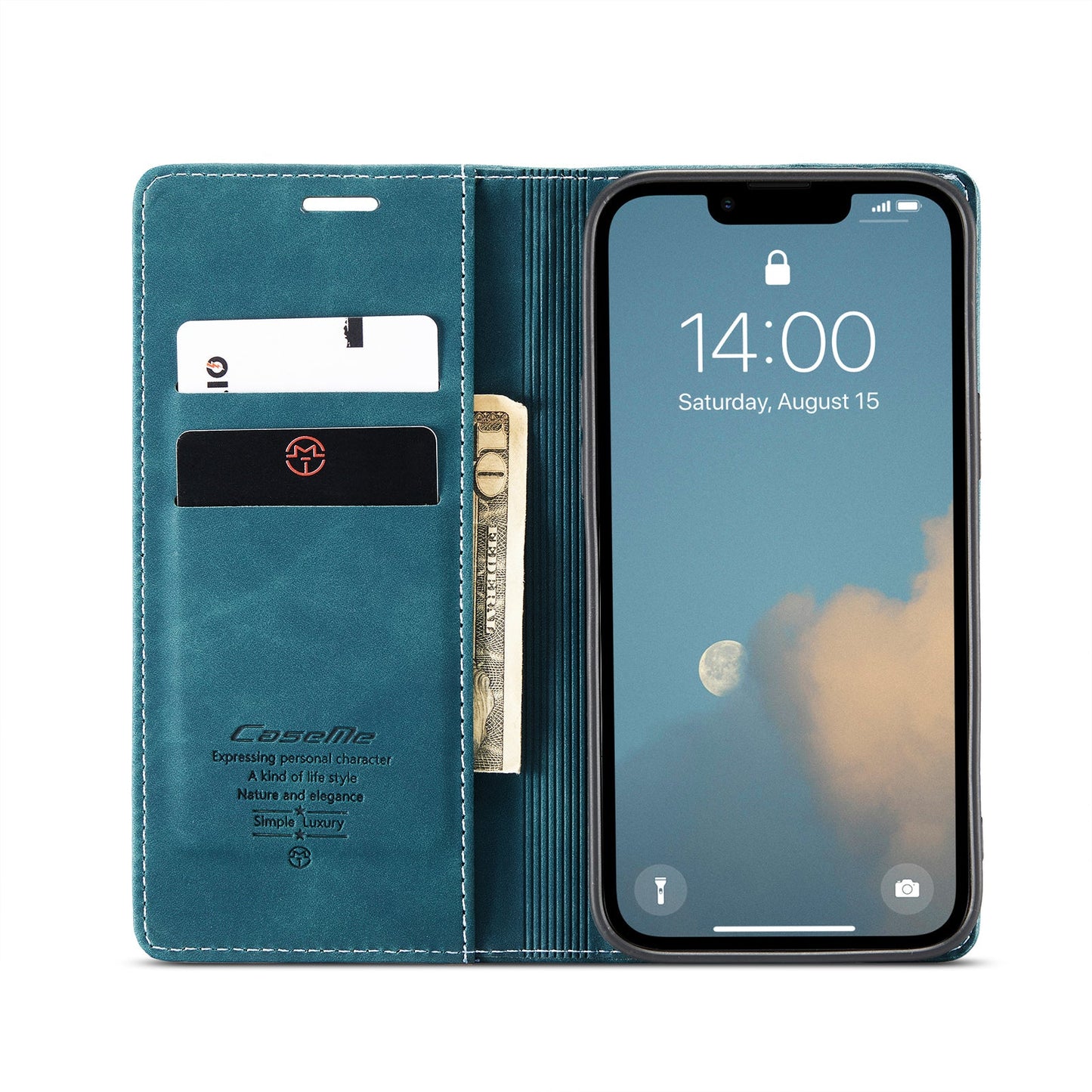 For iPhone 16e Wallet Case CASEME 013 Series PU Leather Phone Cover Stand - Blue