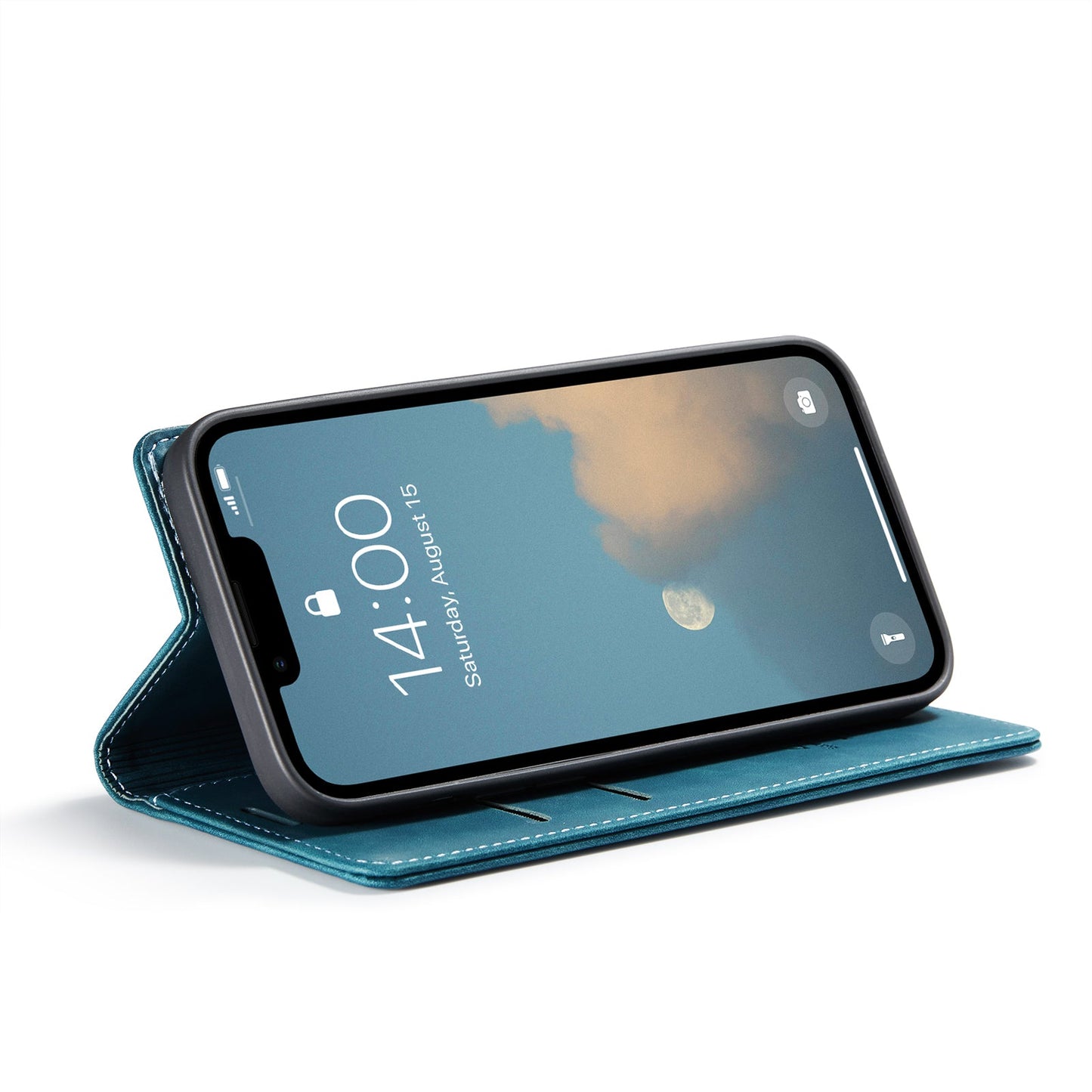 For iPhone 16e Wallet Case CASEME 013 Series PU Leather Phone Cover Stand - Blue