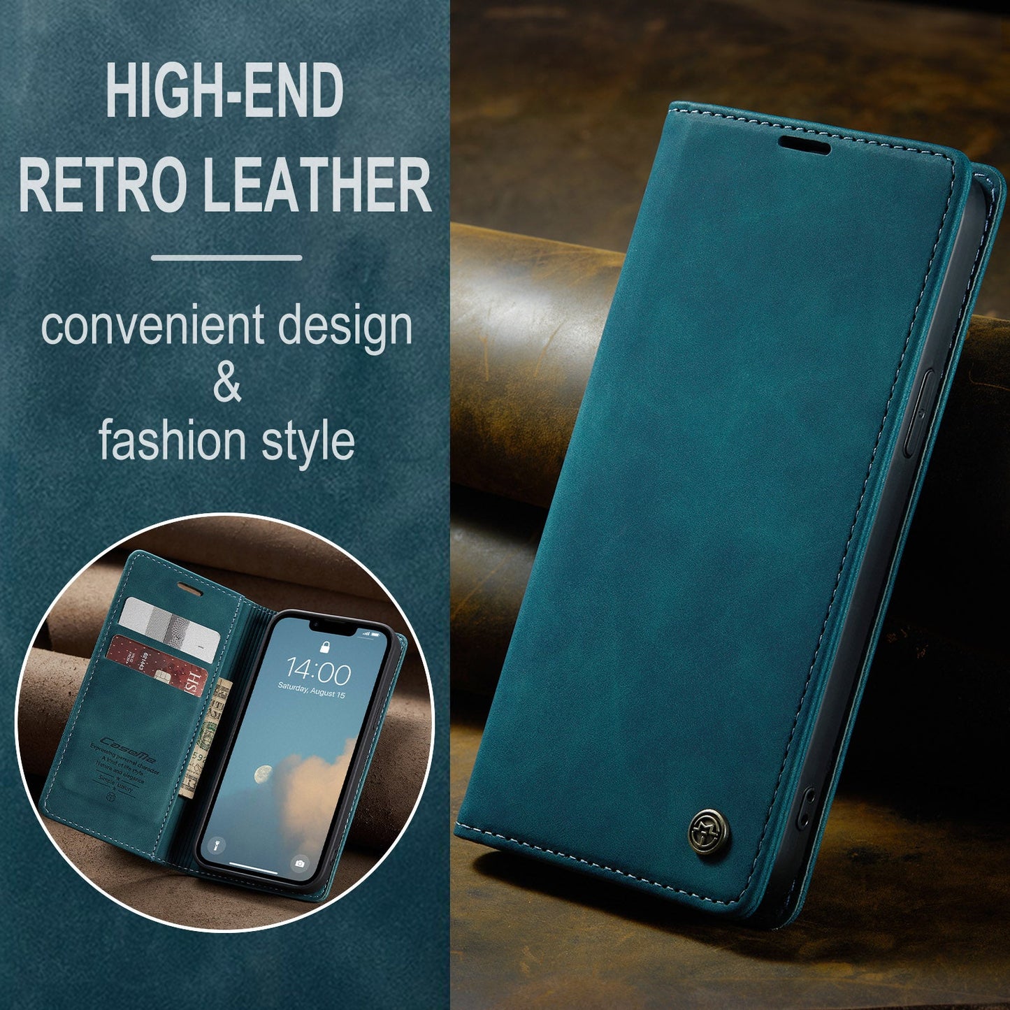 For iPhone 16e Wallet Case CASEME 013 Series PU Leather Phone Cover Stand - Blue
