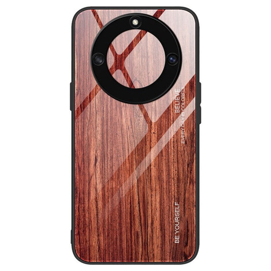 For Honor X40 5G Wooden Pattern Cell Phone Cover Tempered Glass + TPU Protective Phone Case - Wine Red