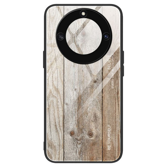 For Honor X40 5G Wooden Pattern Cell Phone Cover Tempered Glass + TPU Protective Phone Case - Grey