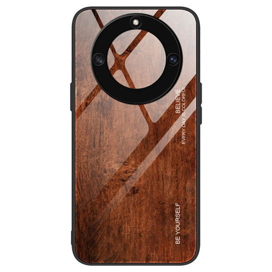 For Honor X40 5G Wooden Pattern Cell Phone Cover Tempered Glass + TPU Protective Phone Case - Coffee