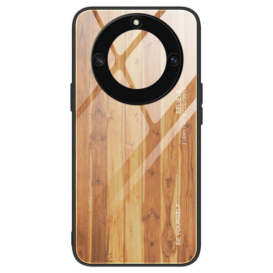 For Honor X40 5G Wooden Pattern Cell Phone Cover Tempered Glass + TPU Protective Phone Case - Brown