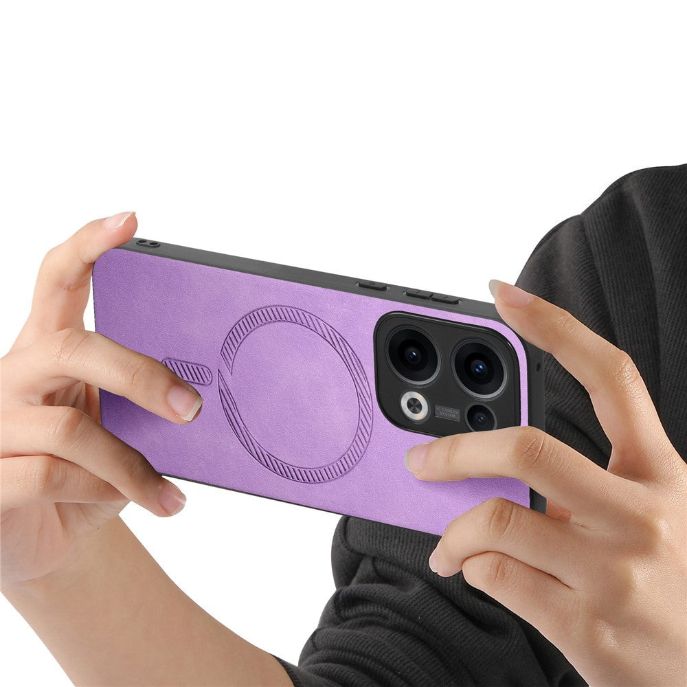 For Oppo Reno13 5G (Global) Leather Back Case Compatible with MagSafe Skin-touch Phone Cover - Purple