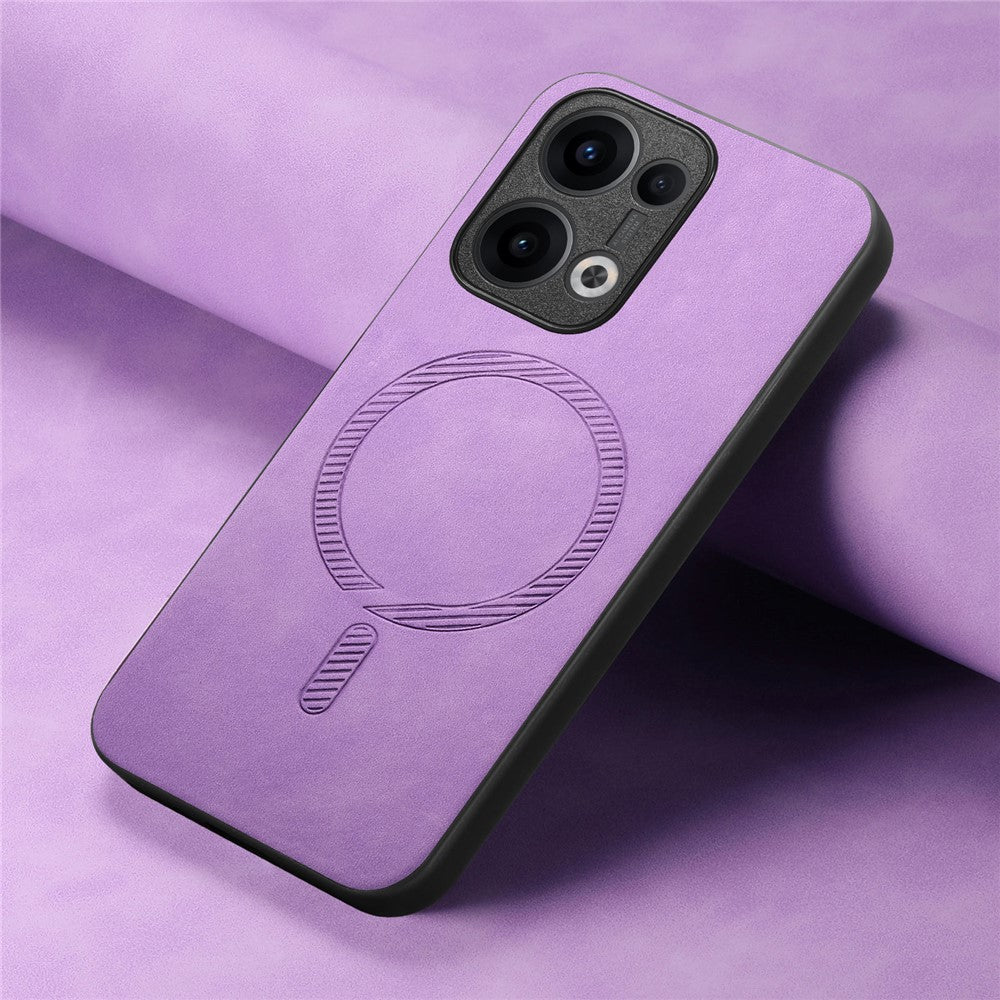 For Oppo Reno13 5G (Global) Leather Back Case Compatible with MagSafe Skin-touch Phone Cover - Purple
