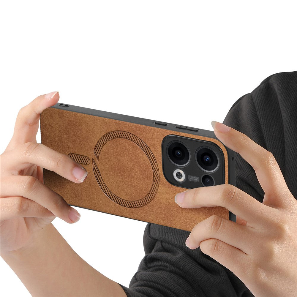 For Oppo Reno13 5G (Global) Leather Back Case Compatible with MagSafe Skin-touch Phone Cover - Brown