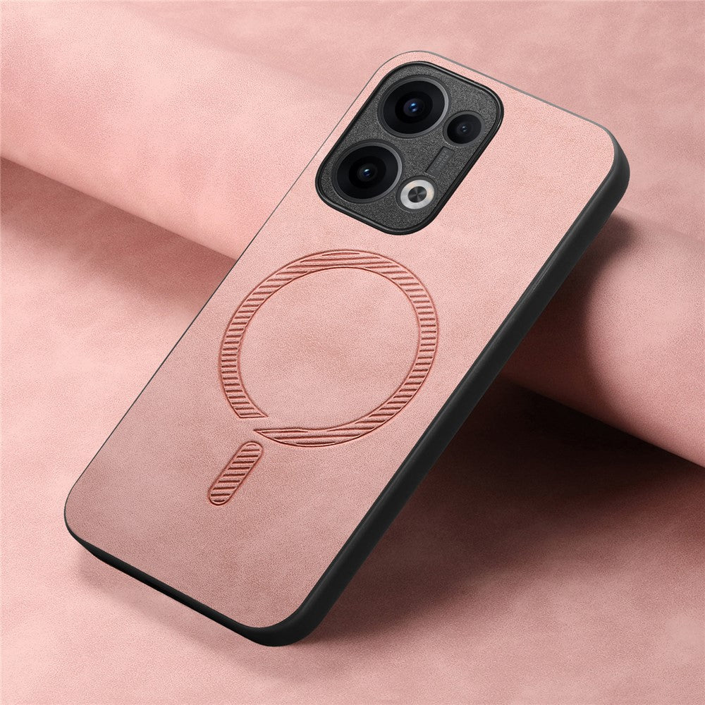 For Oppo Reno13 5G (Global) Leather Back Case Compatible with MagSafe Skin-touch Phone Cover - Pink