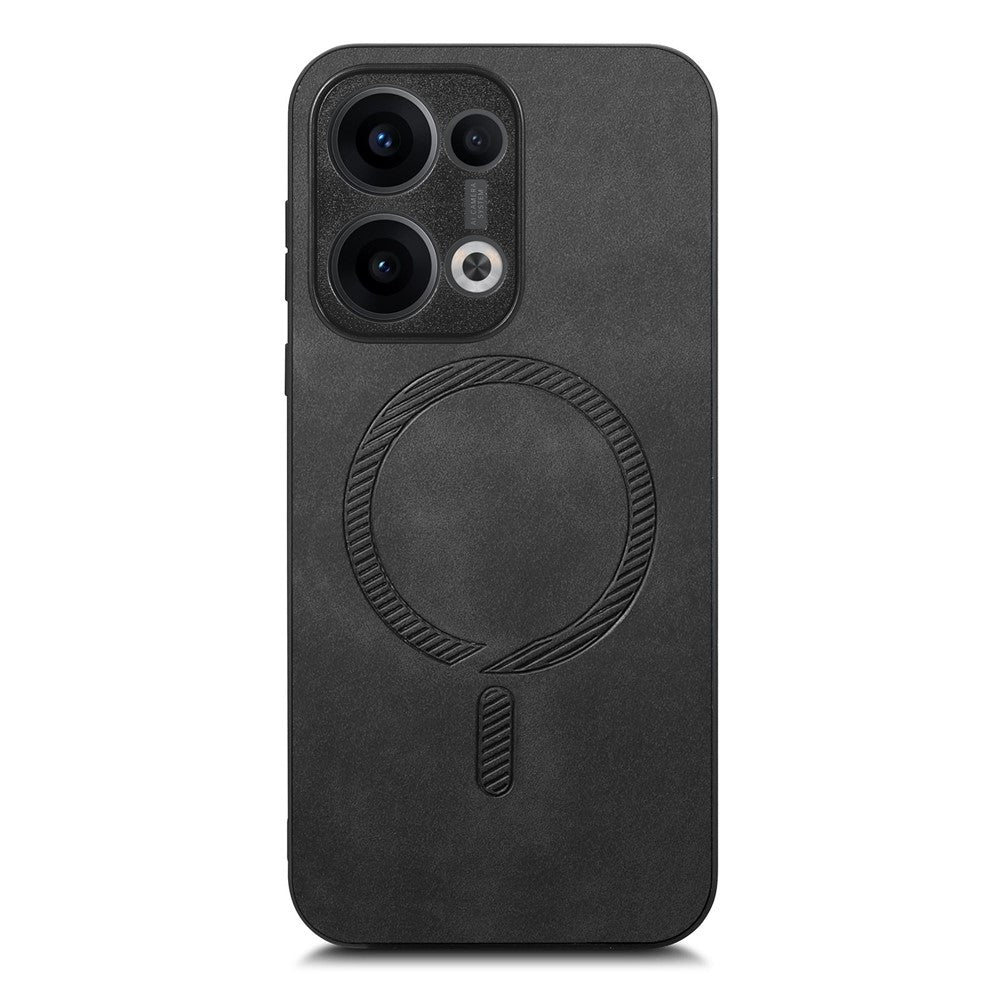 For Oppo Reno13 5G (Global) Leather Back Case Compatible with MagSafe Skin-touch Phone Cover - Black