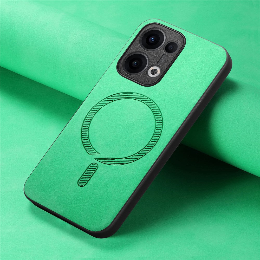 For Oppo Reno13 5G (Global) Leather Back Case Compatible with MagSafe Skin-touch Phone Cover - Green