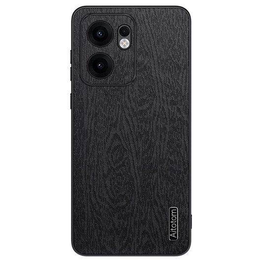 For Oppo Reno13 F 4G Case Wood Texture PU Leather Coated PC TPU Phone Cover - Black