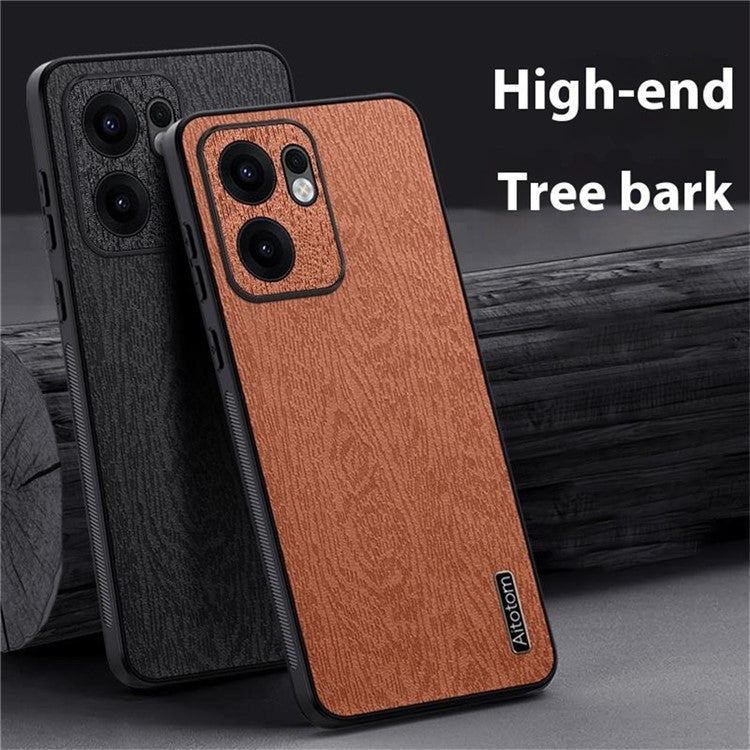 For Oppo Reno13 F 4G Case Wood Texture PU Leather Coated PC TPU Phone Cover - Black