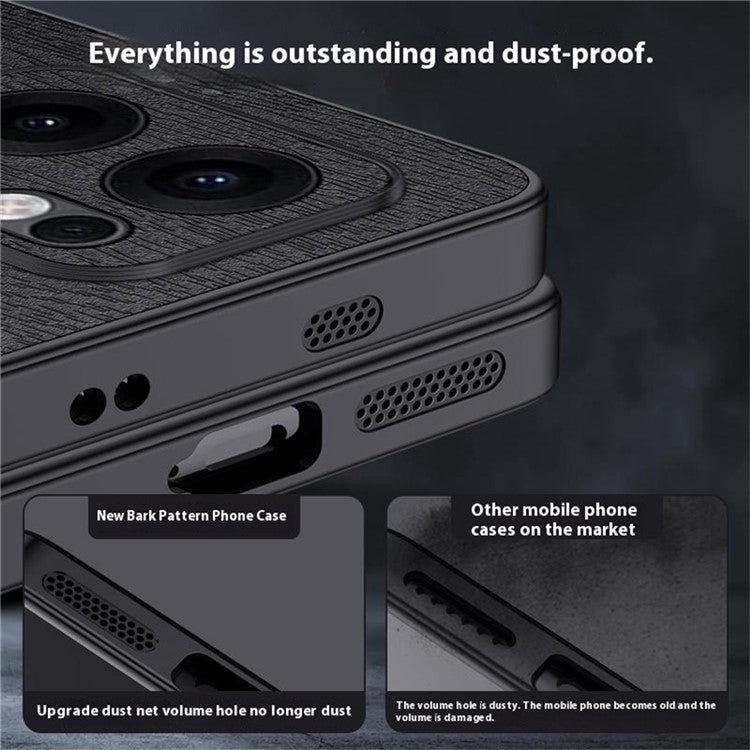 For Oppo Reno13 F 4G Case Wood Texture PU Leather Coated PC TPU Phone Cover - Black
