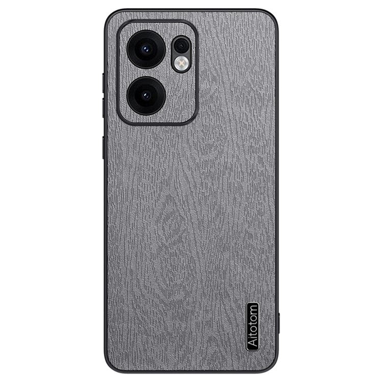 For Oppo Reno13 F 4G Case Wood Texture PU Leather Coated PC TPU Phone Cover - Grey