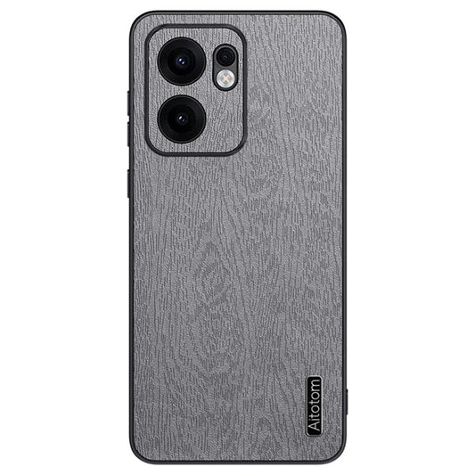 For Oppo Reno13 F 4G Case Wood Texture PU Leather Coated PC TPU Phone Cover - Grey