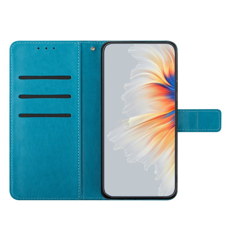 For Samsung Galaxy S25 Edge Wallet Phone Case Butterfly Floral Imprint Leather Flip Cover with Strap - Blue