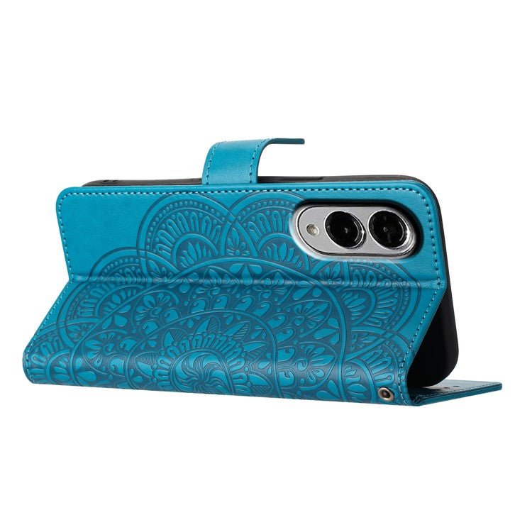 For Samsung Galaxy S25 Edge Wallet Phone Case Butterfly Floral Imprint Leather Flip Cover with Strap - Blue