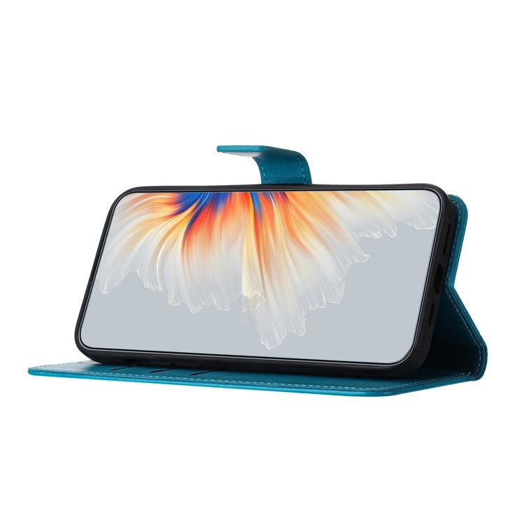 For Samsung Galaxy S25 Edge Wallet Phone Case Butterfly Floral Imprint Leather Flip Cover with Strap - Blue