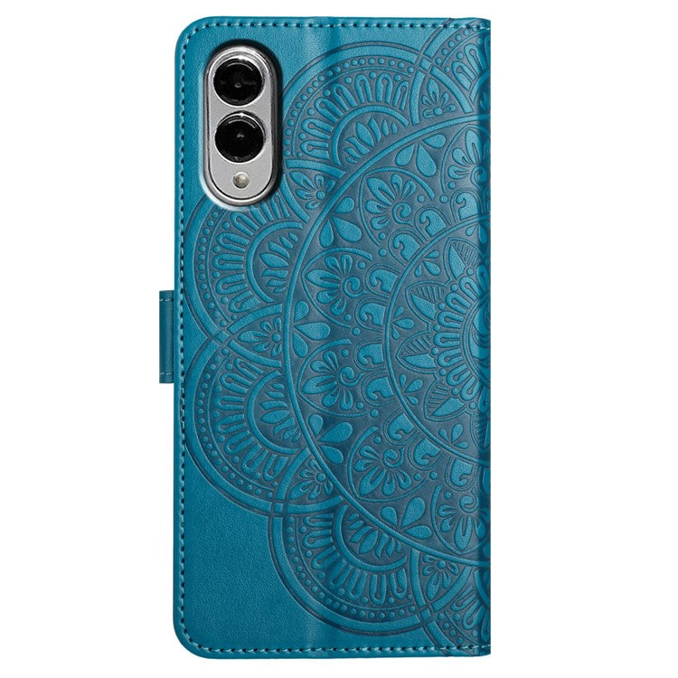 For Samsung Galaxy S25 Edge Wallet Phone Case Butterfly Floral Imprint Leather Flip Cover with Strap - Blue