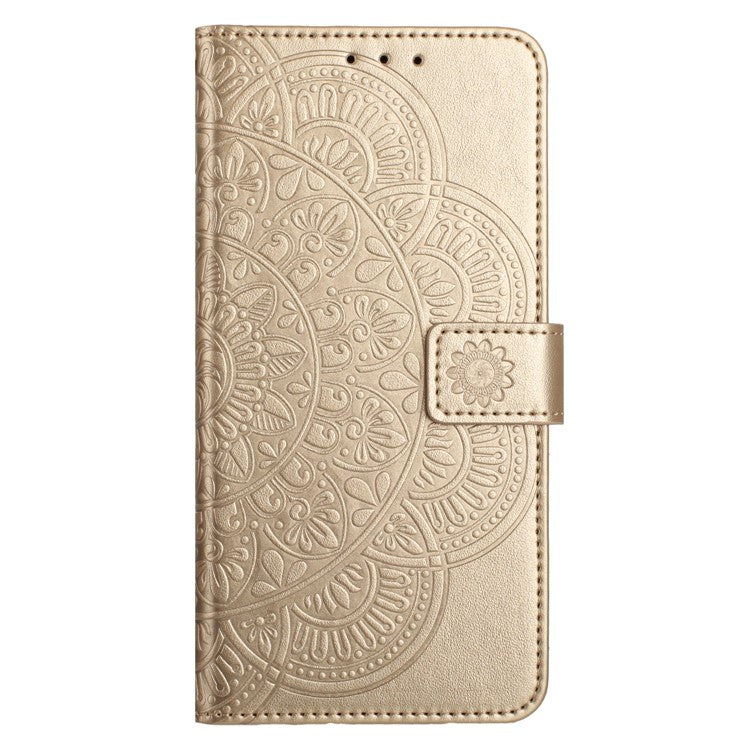 For Samsung Galaxy S25 Edge Wallet Phone Case Butterfly Floral Imprint Leather Flip Cover with Strap - Gold