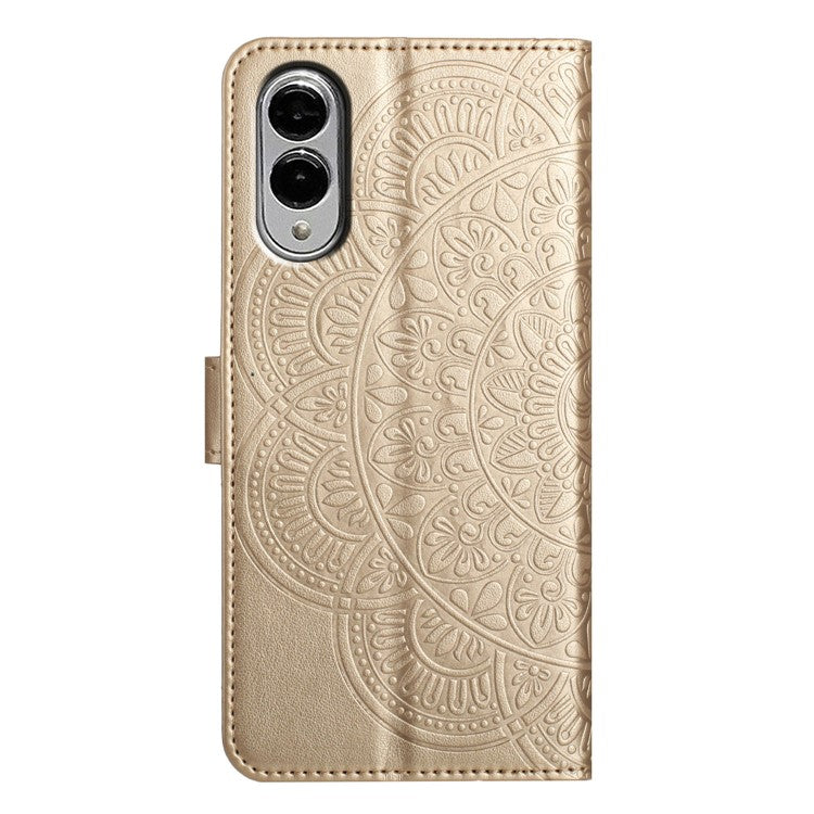 For Samsung Galaxy S25 Edge Wallet Phone Case Butterfly Floral Imprint Leather Flip Cover with Strap - Gold