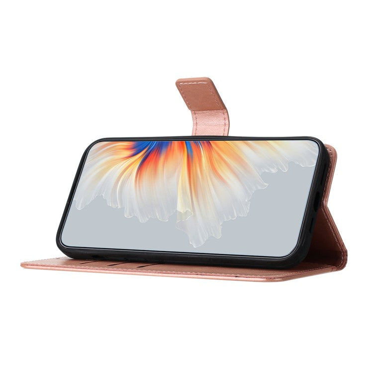 For Samsung Galaxy S25 Edge Wallet Phone Case Butterfly Floral Imprint Leather Flip Cover with Strap - Rose Gold