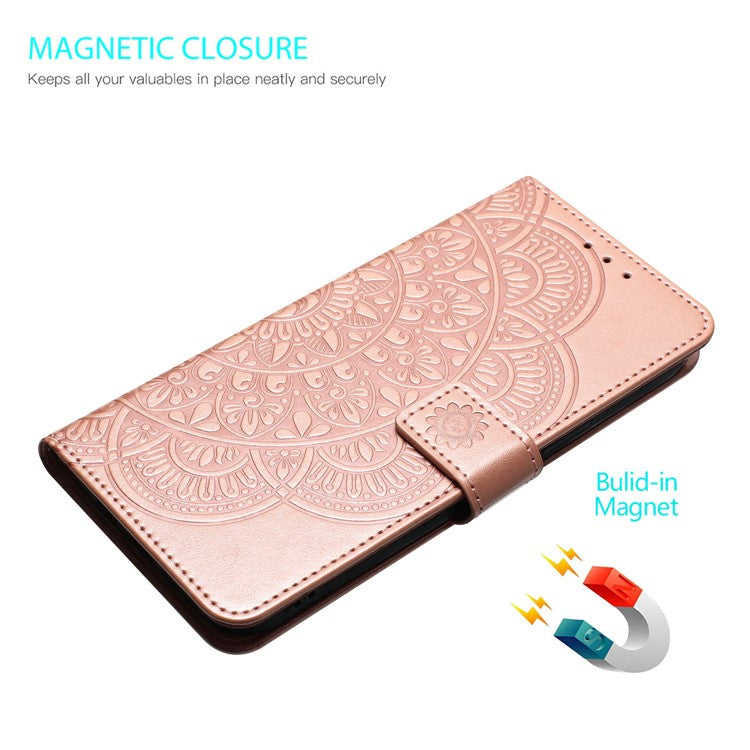 For Samsung Galaxy S25 Edge Wallet Phone Case Butterfly Floral Imprint Leather Flip Cover with Strap - Rose Gold