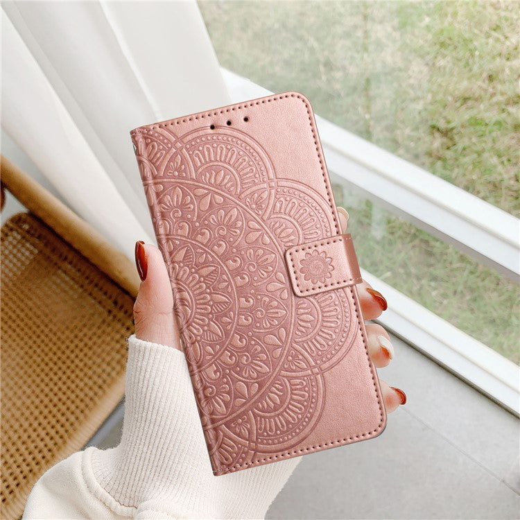 For Samsung Galaxy S25 Edge Wallet Phone Case Butterfly Floral Imprint Leather Flip Cover with Strap - Rose Gold