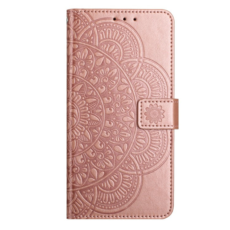 For Samsung Galaxy S25 Edge Wallet Phone Case Butterfly Floral Imprint Leather Flip Cover with Strap - Rose Gold