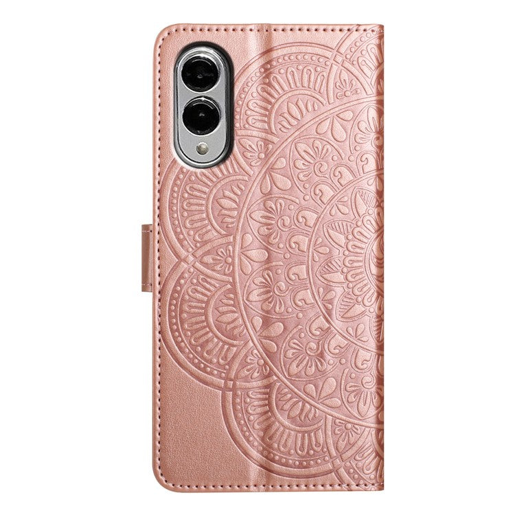 For Samsung Galaxy S25 Edge Wallet Phone Case Butterfly Floral Imprint Leather Flip Cover with Strap - Rose Gold