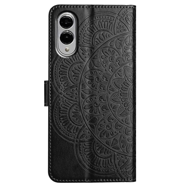 For Samsung Galaxy S25 Edge Wallet Phone Case Butterfly Floral Imprint Leather Flip Cover with Strap - Black