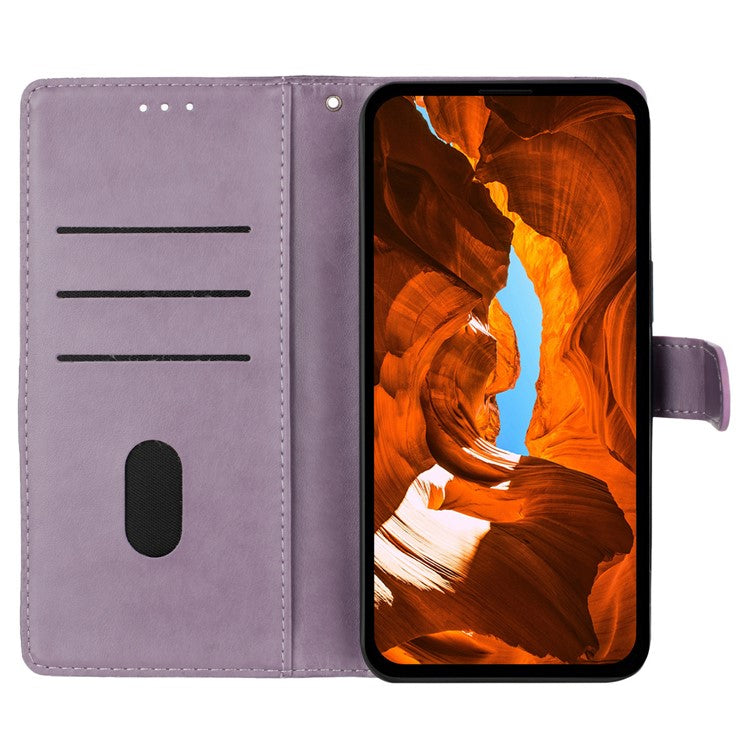 For Samsung Galaxy S25 Edge Wallet Phone Case Butterfly Floral Imprint Leather Flip Cover with Strap - Purple